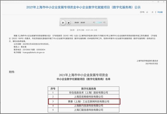 上海德信体育工业互联网获得“上海市中小企业发展专项资金中小企业数字化赋能项目”